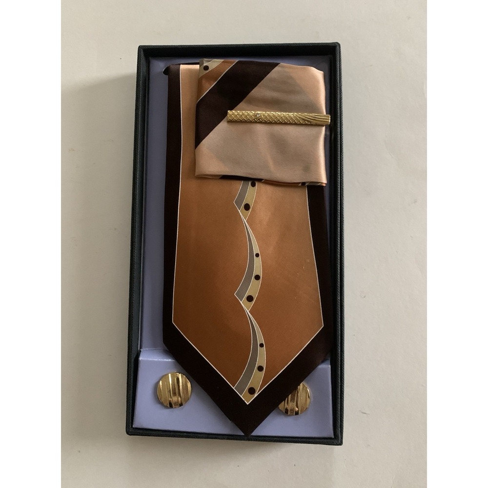 Vintage Paisley Tie Set Silk Pocket Square Cufflinks Tie Clip Box